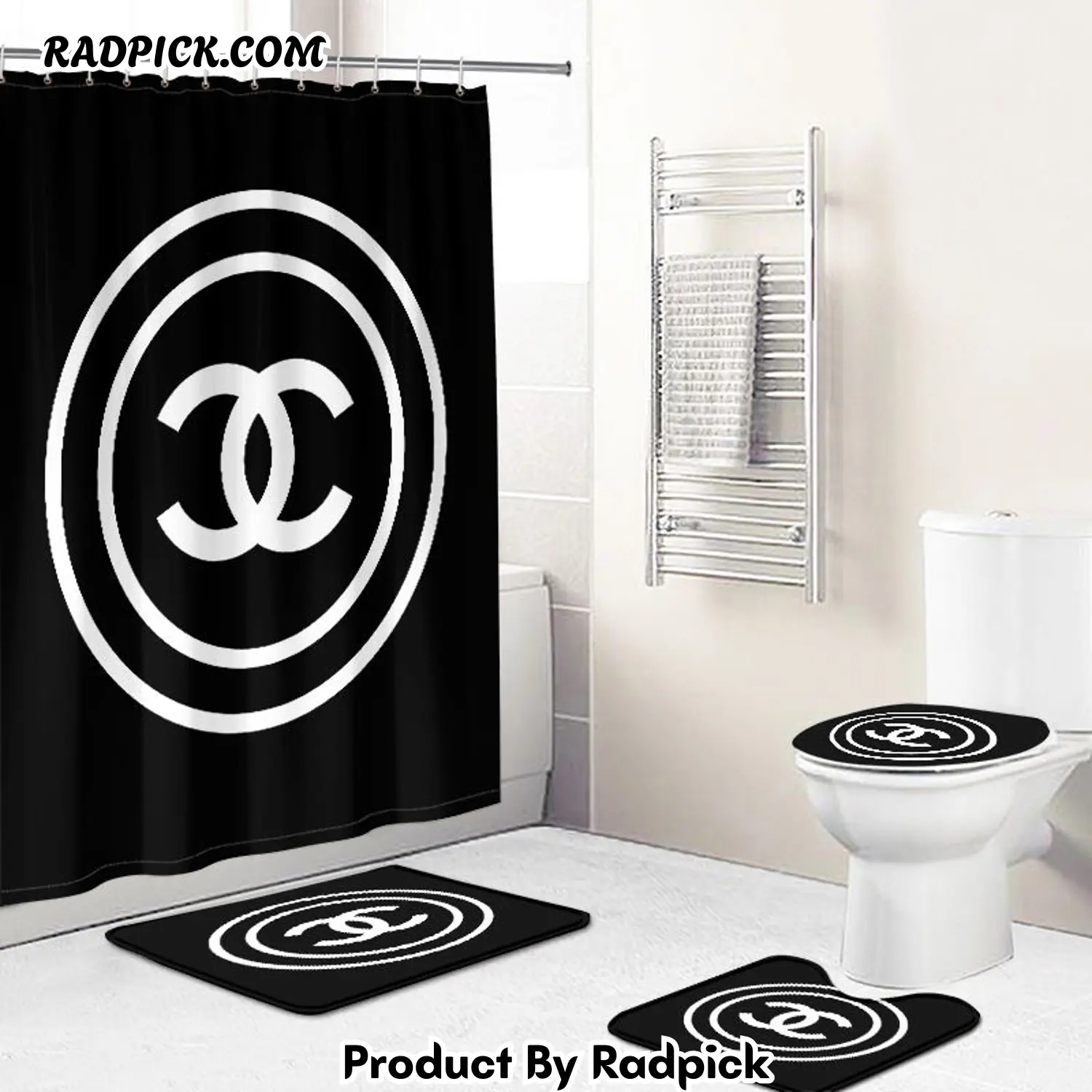 Chanel shower curtain black and circle white logo luxury bath mat sets shower curtain  rp3871167.png